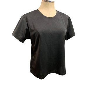Medium Impressions Women's Black Short Sleeve Pullover Top 1990s Polyester